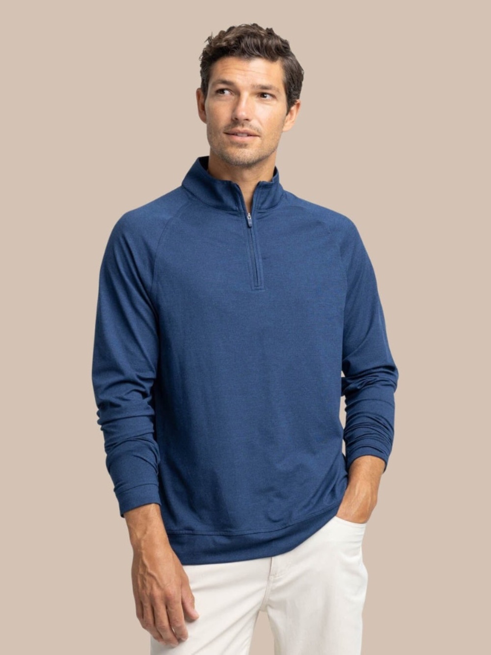 Southern Tide Cruiser Quarter Zip Men's XL Blue Heather Stripe Performance